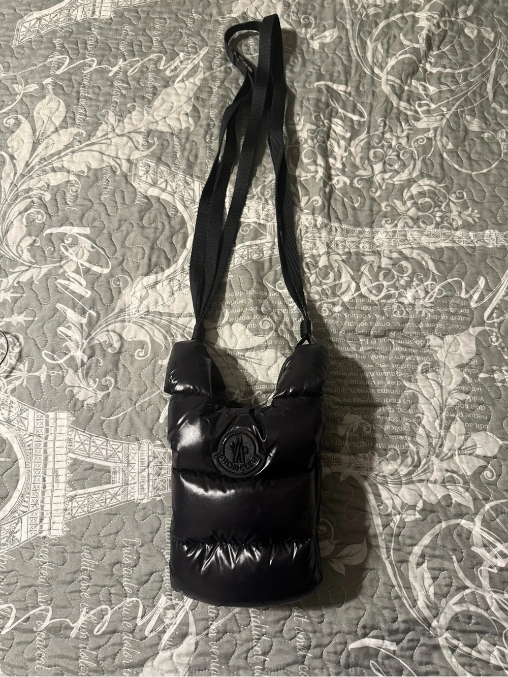 Moncler Black Glossy Quilted Puffer Crossbody Pouch